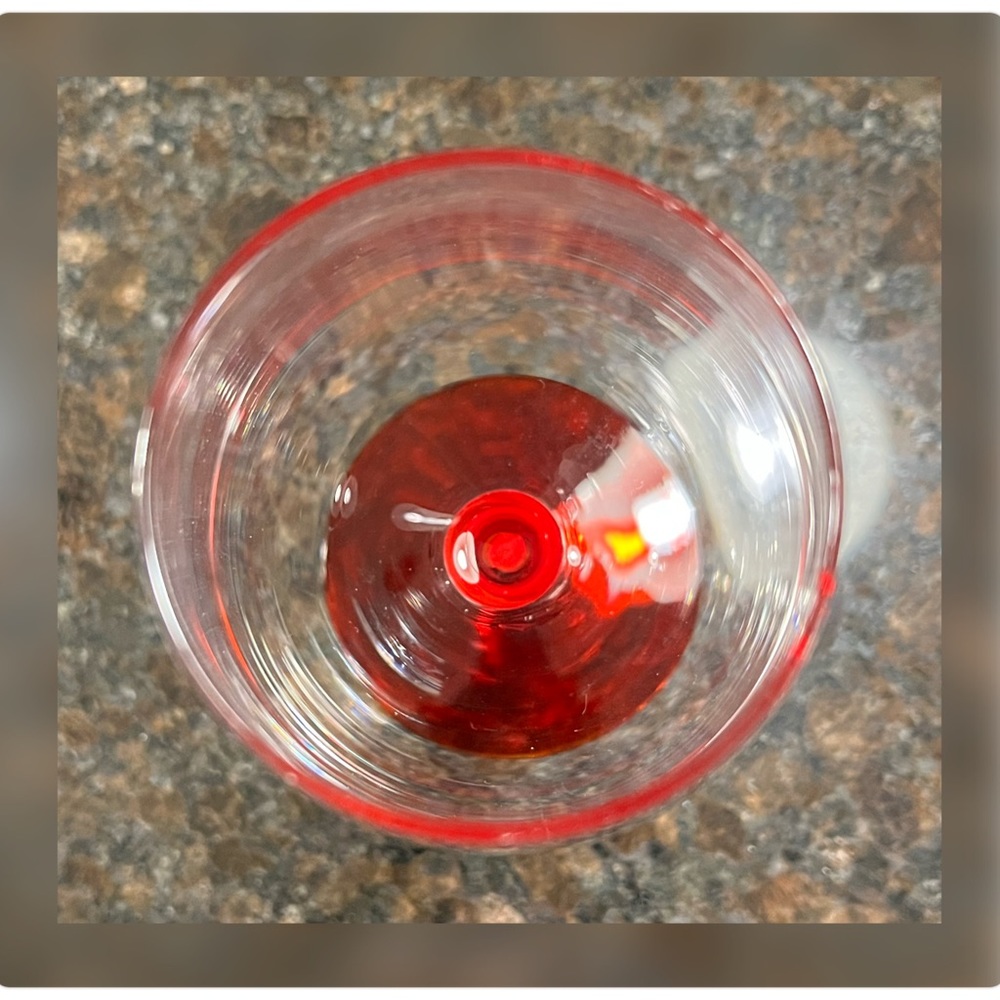 Pier 1? Set of Four-Red Encased Twirl Stem Pattern Wine Glasses With Red Base - Picture 4 of 5